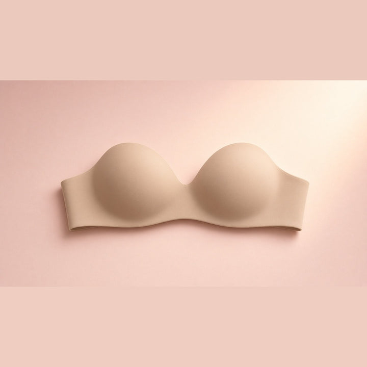 JoyDrop SculptLift Wire-Free Bra in Nude on a blush background